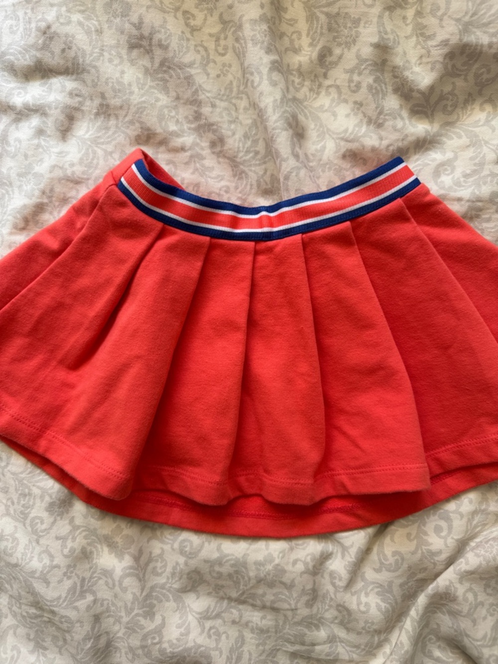 Janie and Jack Red Pleated Mini Skirt with Striped Elastic Waistband - 12-18m